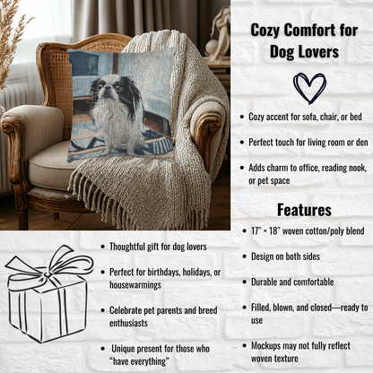 Japanese Chin Decorative Woven Pillow – 17" x 18" Dog Lover Home Décor