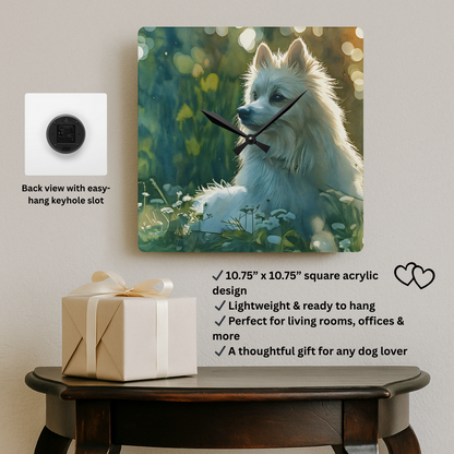 Japanese Spitz Acrylic Wall Clock – Fluffy & Cheerful Dog Lover Home Décor