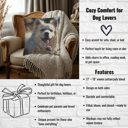 Japanese Spitz Decorative Woven Pillow – 17" x 18" Dog Lover Home Décor