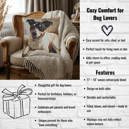 Japanese Terrier Decorative Woven Pillow – 17" x 18" Dog Lover Home Décor