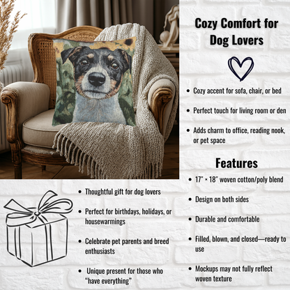 Japanese Terrier Decorative Woven Pillow – 17" x 18" Dog Lover Home Décor