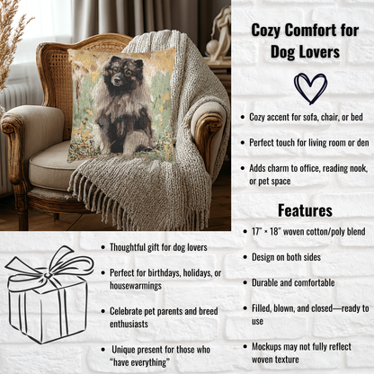 Keeshond Woven Pillow | 17x18 Dog Lover Home Décor | Cotton/Poly Blend