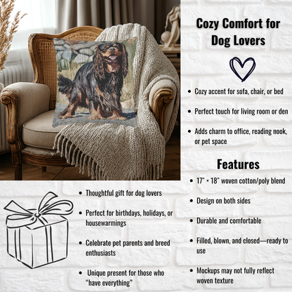 King Charles Spaniel Woven Pillow | 17x18 Dog Lover Decorative Cushion