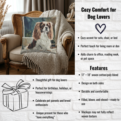 King Charles Spaniel Woven Pillow | 17x18 Dog Lover Decorative Cushion