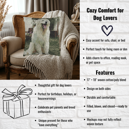 Kuvasz Woven Pillow | 17x18 Hungarian Guardian Dog Décor | Cotton/Poly Blend