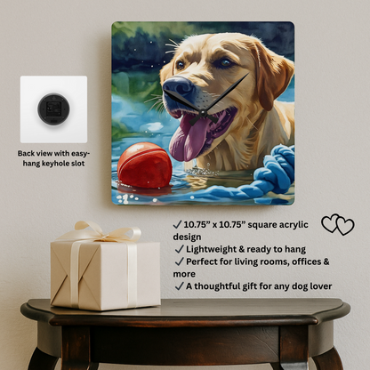 Labrador Retriever Wall Clock – Watercolor Dog Art | 10.75” Square Acrylic Wall Clock