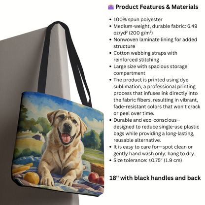 Labrador Retriever Tote Bag | Picnic Scene Dog Art | Large Reusable Shoulder Bag for Dog Moms and Nature Lovers