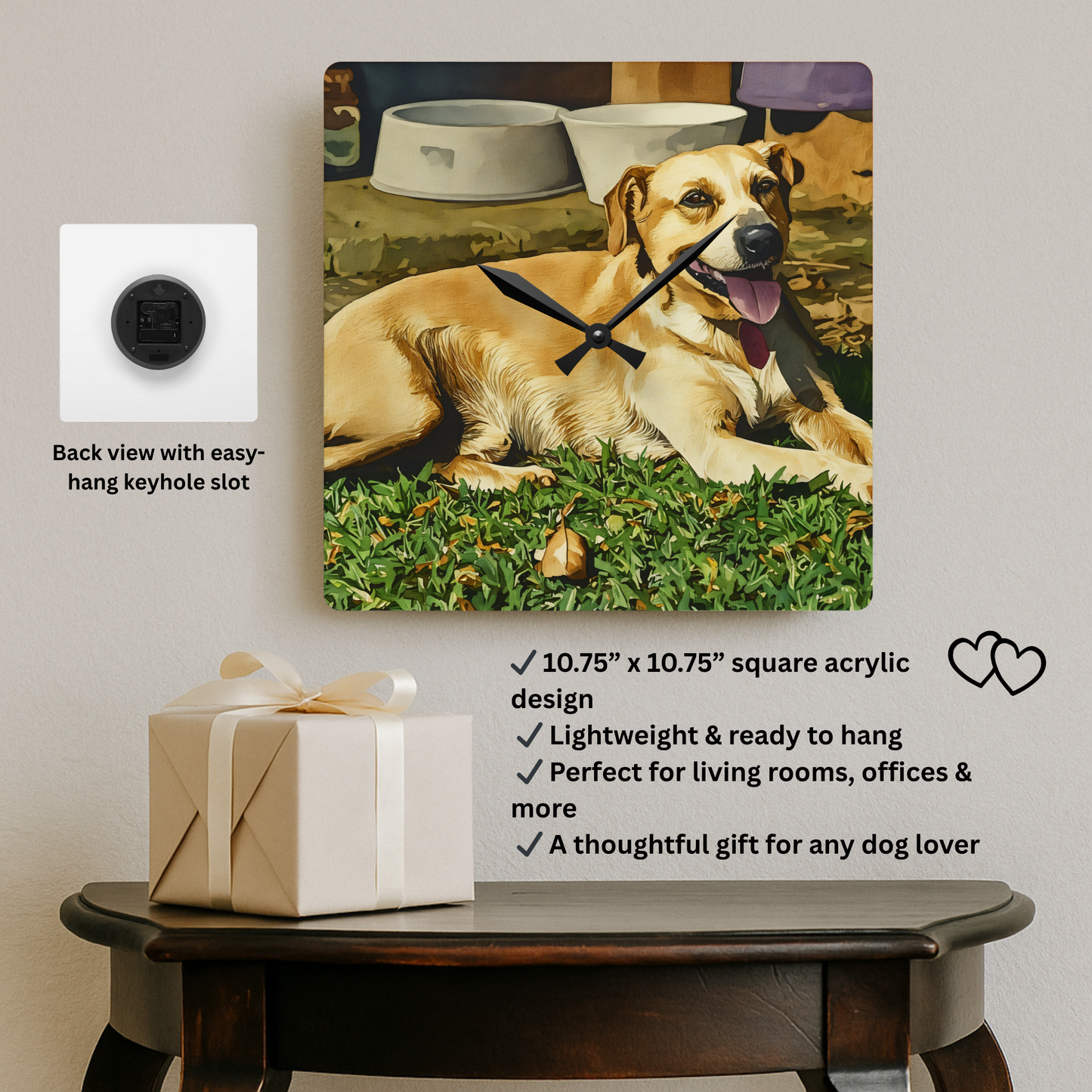 Labrador Retriever Wall Clock – Watercolor Dog Art | 10.75” Square Acrylic Wall Clock