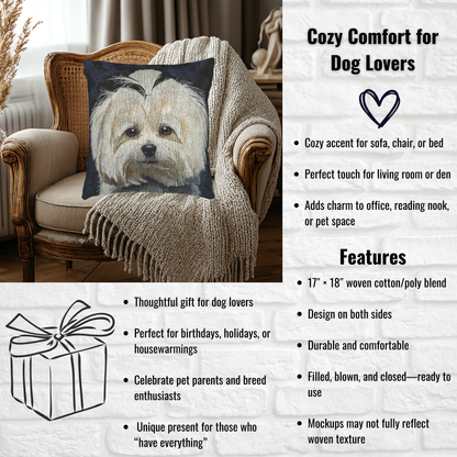 Maltese Decorative Pillow – Elegant Dog Lover Home Décor – Woven 17"x18" Accent Pillow