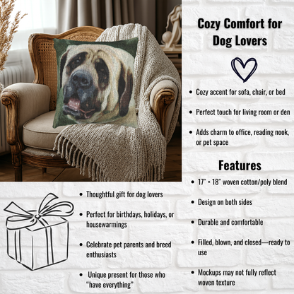 Mastiff Decorative Pillow – Gentle Giant Home Décor – Woven 17"x18" Accent Pillow