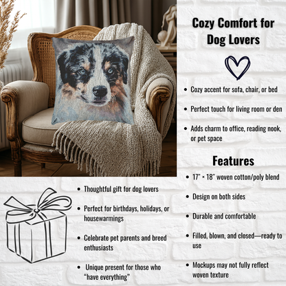Miniature American Shepherd Decorative Pillow – Energetic Dog Lover Accent – Woven 17"x18" Pillow