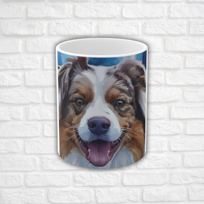 Miniature American Shepherd Coffee Mug – Energetic Dog Lover Gift – Watercolor Mini American Shepherd Art