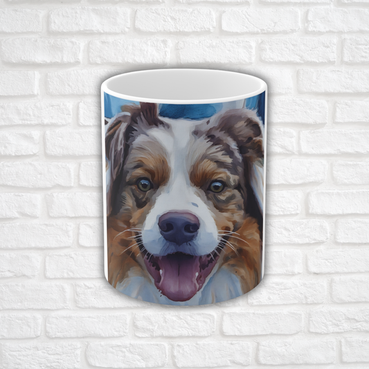 Miniature American Shepherd Coffee Mug – Energetic Dog Lover Gift – Watercolor Mini American Shepherd Art