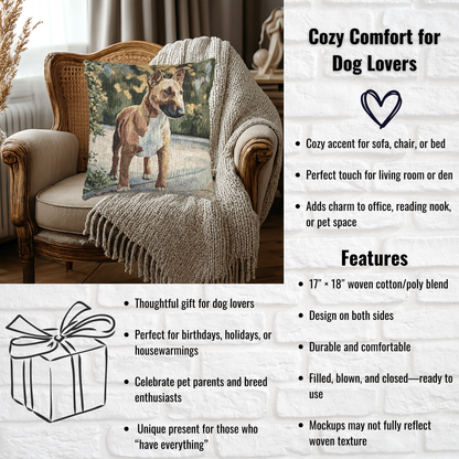 Miniature Bull Terrier Decorative Pillow – Bold Dog Lover Décor – Woven 17"x18" Accent Pillow