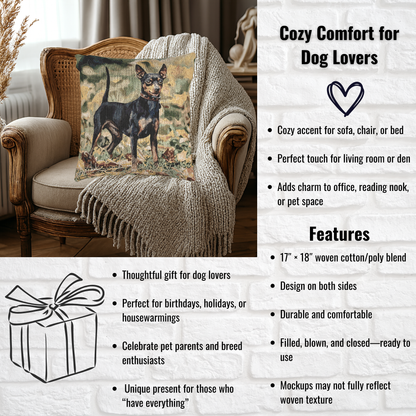Miniature Pinscher Decorative Pillow – Confident Dog Lover Home Décor – Woven 17"x18" Accent Pillow