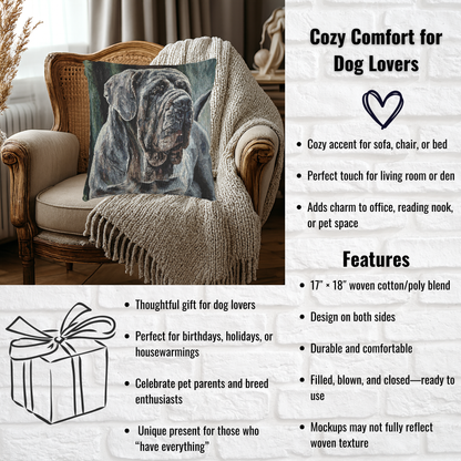 Neapolitan Mastiff Decorative Pillow – Majestic Dog Lover Décor – Woven 17"x18" Accent Pillow