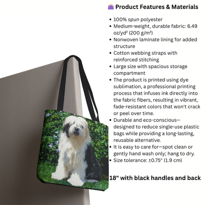 Old English Sheepdog Tote Bag – Gentle Giant Dog Lover Gift – Watercolor Old English Sheepdog Art