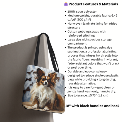 Papillon Tote Bag – Elegant Butterfly Dog Lover Gift – Watercolor Papillon Art