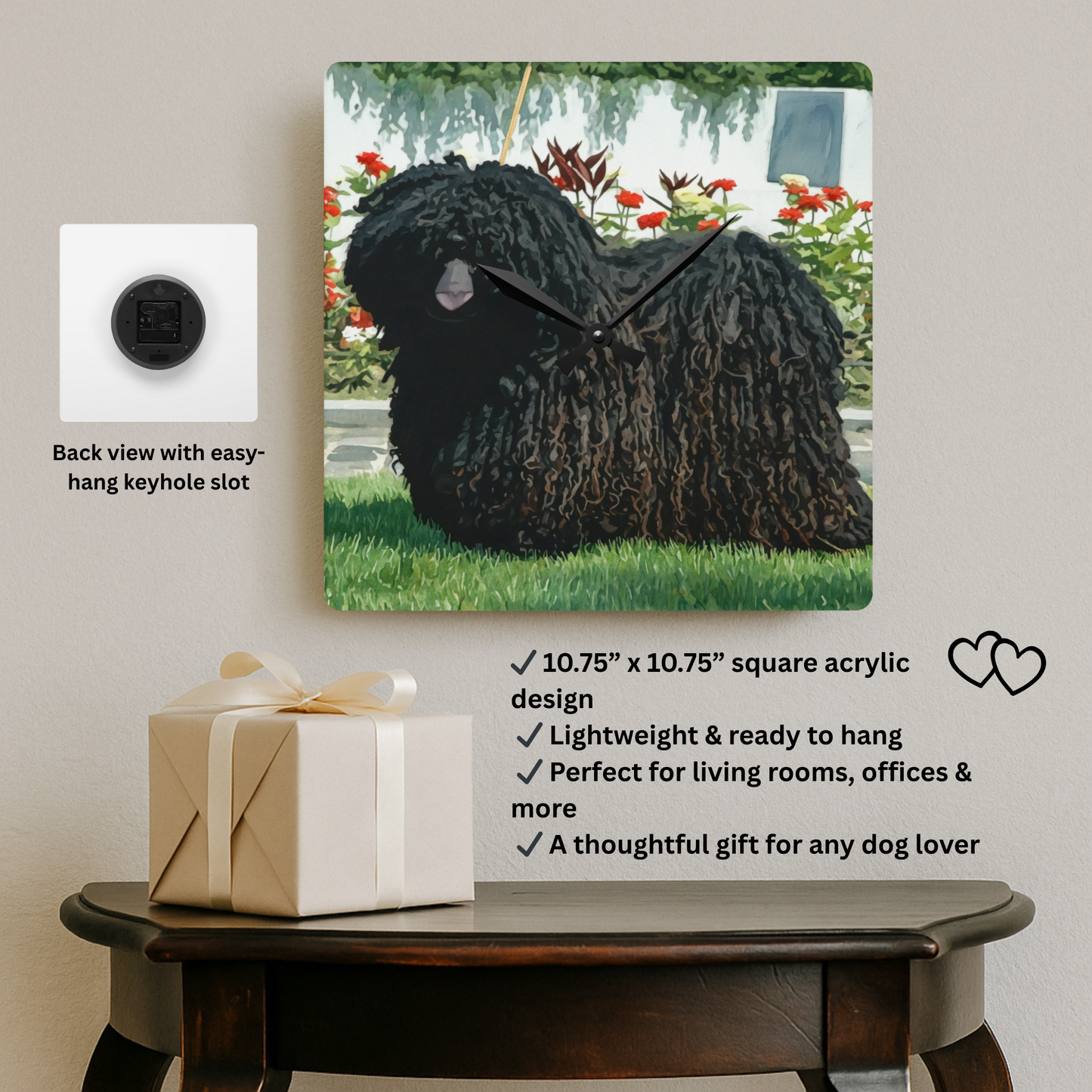 Puli Wall Clock – Unique Dog Lover Home Décor – Watercolor Puli Art