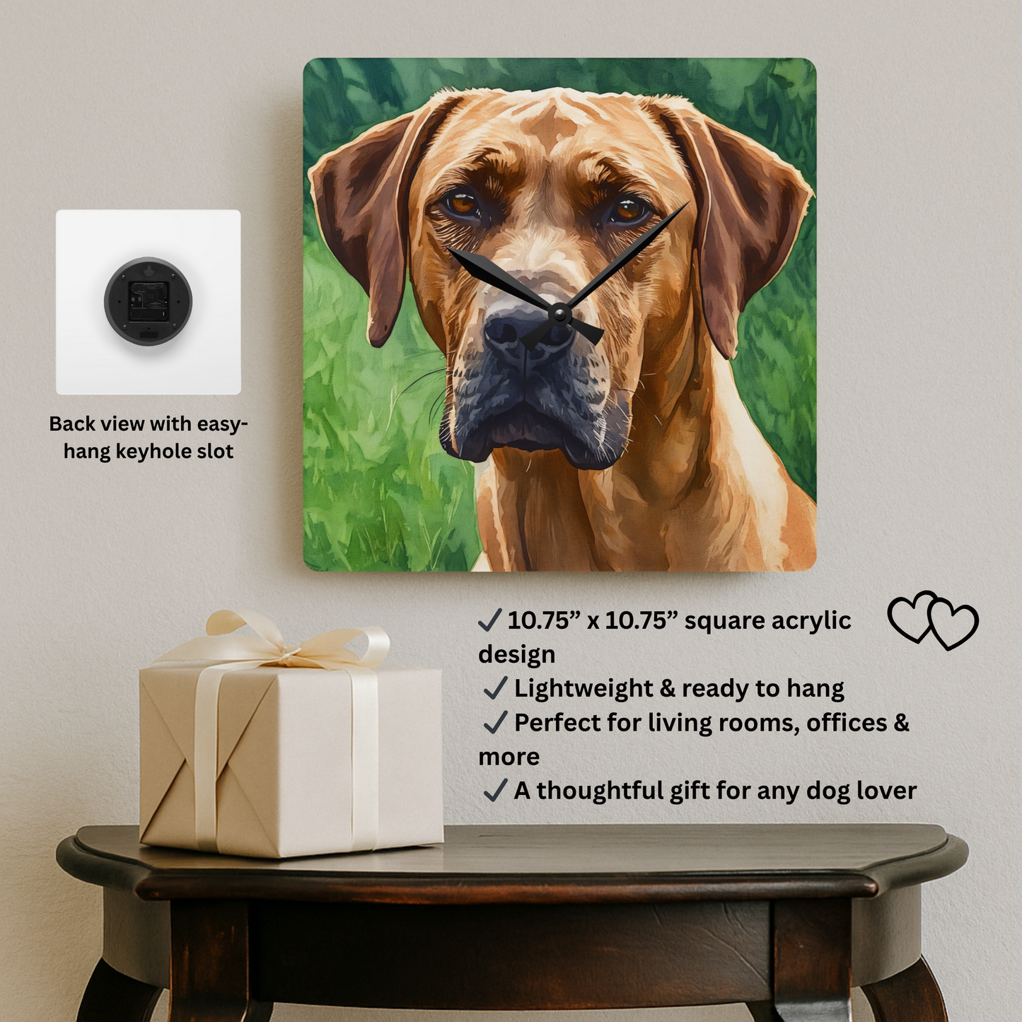Rhodesian Ridgeback Wall Clock – Majestic Dog Lover Gift – Watercolor Ridgeback Art
