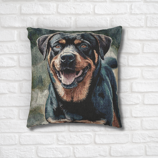 Rottweiler Woven Pillow | Strong Dog Lover Home Décor | Heirloom-Quality Tapestry Cushion