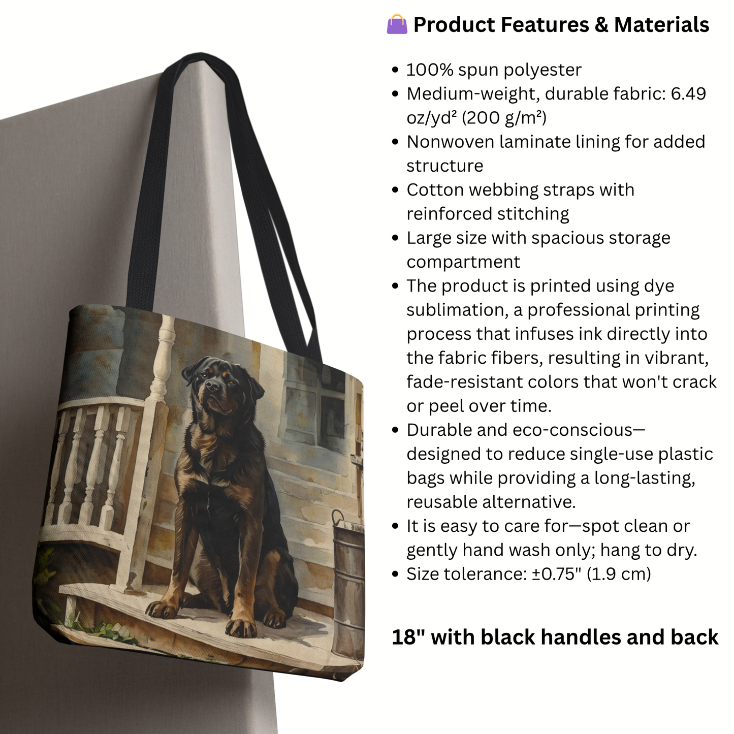 Rottweiler Tote Bag | Loyal Guardian Dog Art | Durable Shoulder Bag for Rottweiler Lovers