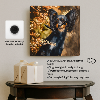 Russian Toy Wall Clock – Elegant Small Dog Lover Gift – Watercolor Russian Toy Art