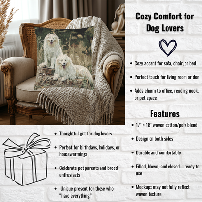 Samoyed Decorative Pillow – Smiling Dog Lover Home Décor – Woven 17”x18” Pillow