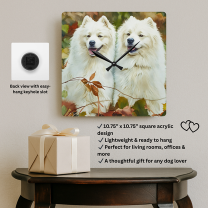 Samoyed Wall Clock – Smiling Dog Lover Gift – Watercolor Samoyed Art