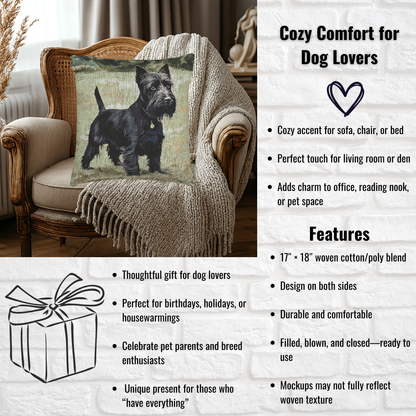 Scottish Terrier Decorative Pillow – Classic Dog Lover Home Décor – Woven 17”x18” Pillow