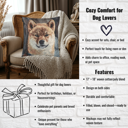 Shiba Inu Decorative Pillow – Adorable Dog Lover Home Décor – Woven 17”x18” Pillow