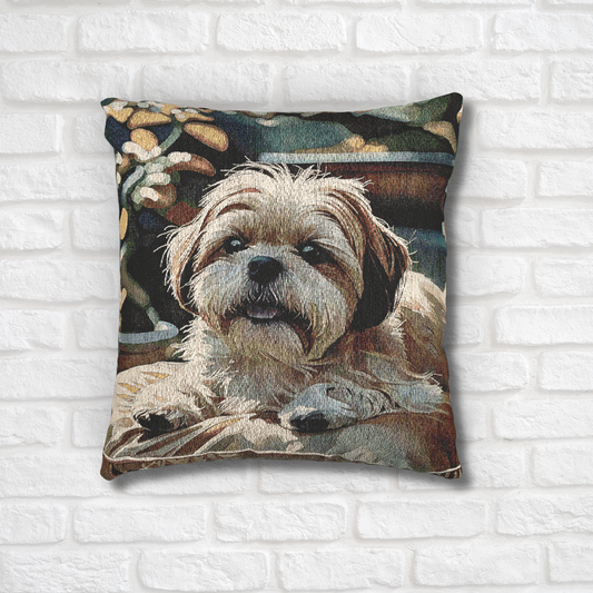 Shih Tzu Woven Pillow | Charming Dog Lover Home Décor | Heirloom-Quality Tapestry Cushion