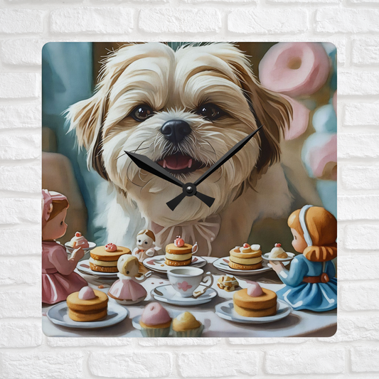 Shih Tzu Wall Clock – Watercolor Dog Art | 10.75” Square Acrylic Wall Décor