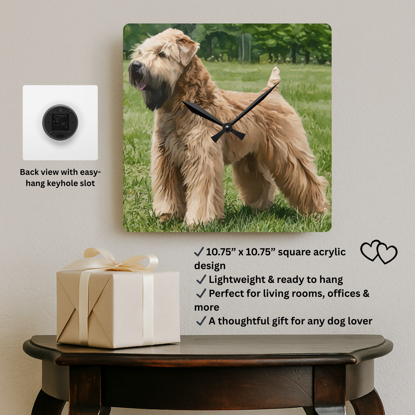 Soft-Coated Wheaten Terrier Wall Clock – Watercolor Dog Lover Home Décor