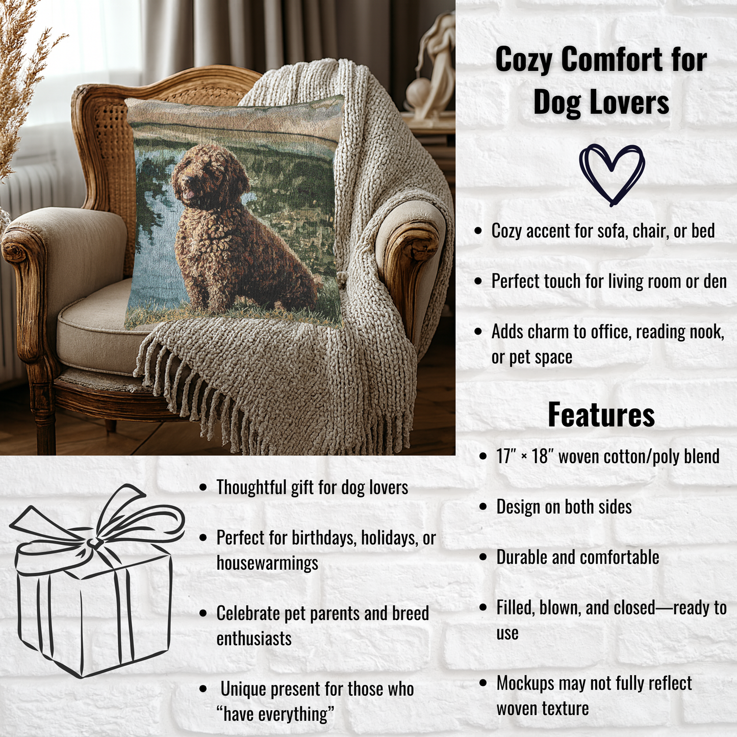 Spanish Water Dog Decorative Pillow – Curly-Coat Breed Home Décor