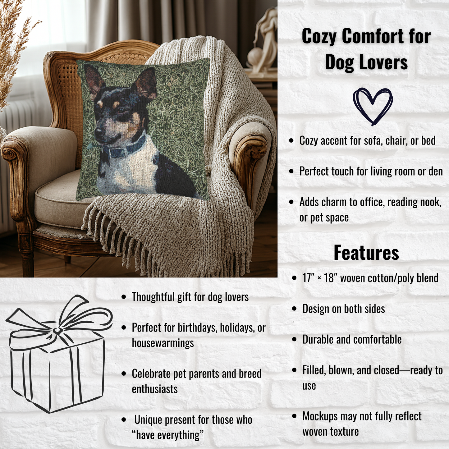 Teddy Roosevelt Terrier Decorative Pillow – American Terrier Home Accent