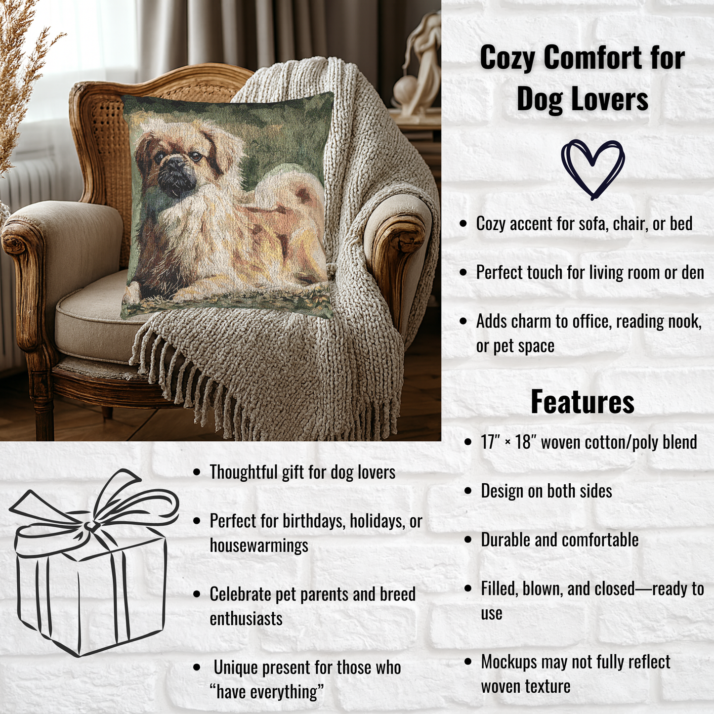 Tibetan Spaniel Decorative Pillow – Companion Dog Home Décor