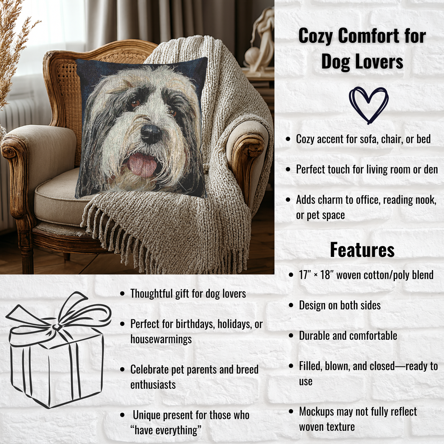 Tibetan Terrier Decorative Pillow – Beloved Tibetan Dog Home Décor