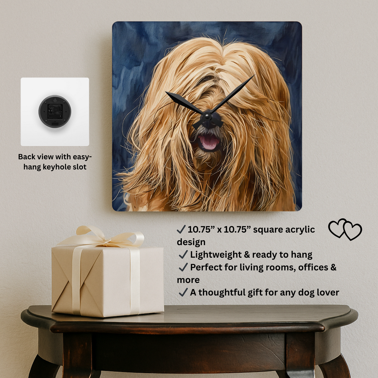 Tibetan Terrier Wall Clock – Watercolor Dog Lover Home Décor