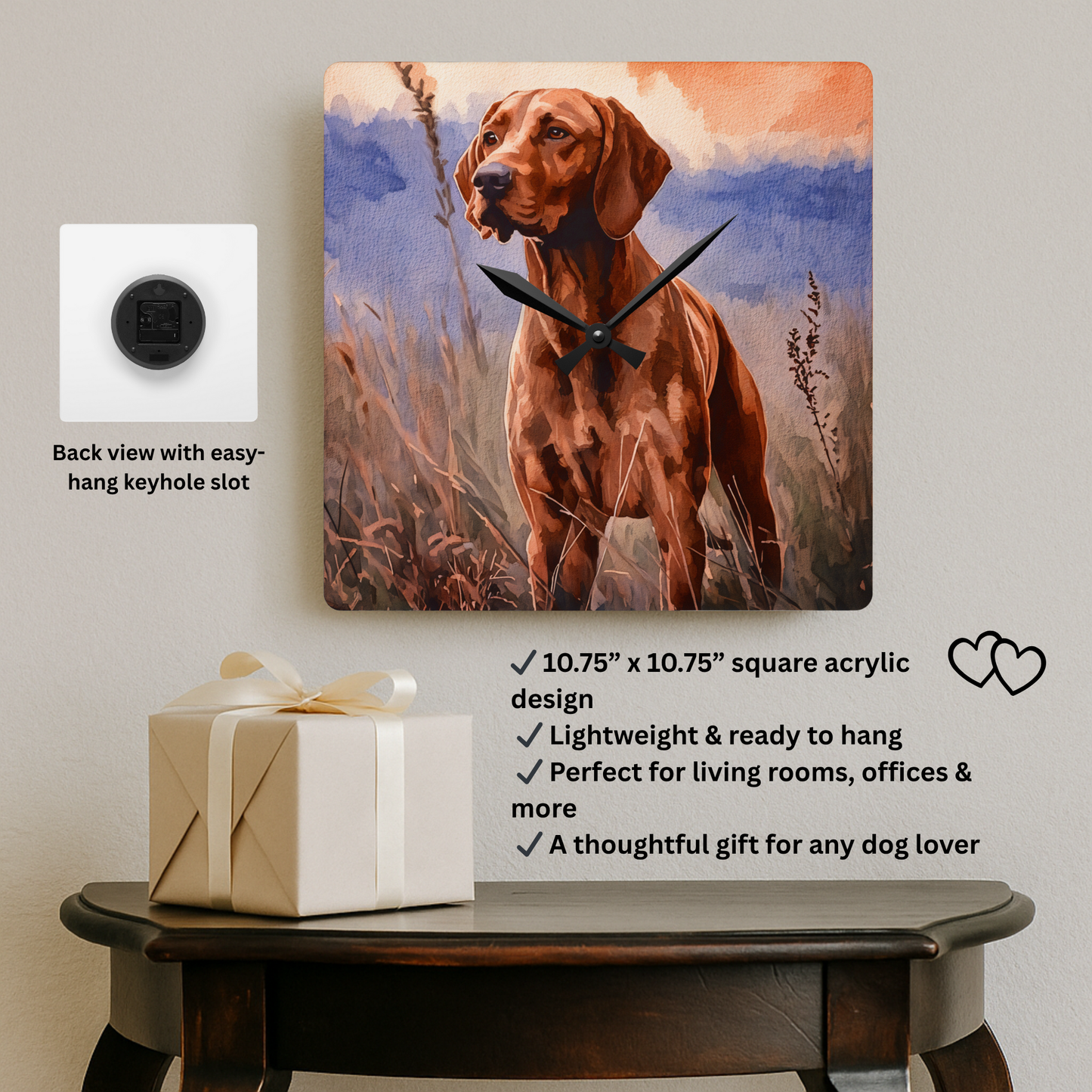 Vizsla Wall Clock – Elegant Dog Lover Gift – Artistic Vizsla Portrait
