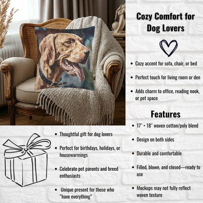 Vizsla Woven Pillow – Elegant Dog Lover Home Décor – Artistic Breed Portrait