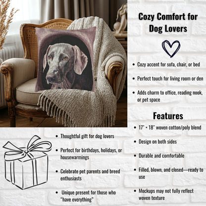 Weimaraner Woven Pillow – Elegant Dog Lover Home Décor – Sleek Sporting Breed Design