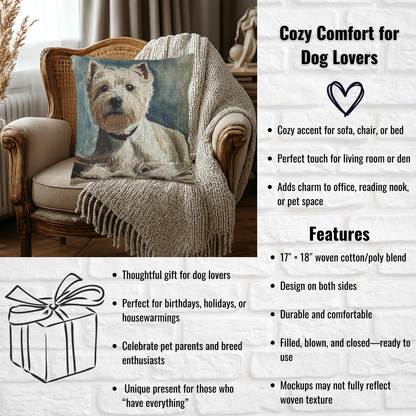 West Highland White Terrier Woven Pillow – Cute Dog Lover Décor – Classic Westie Design