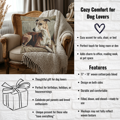 Whippet Woven Pillow – Elegant Dog Lover Décor – Artistic Breed Portrait
