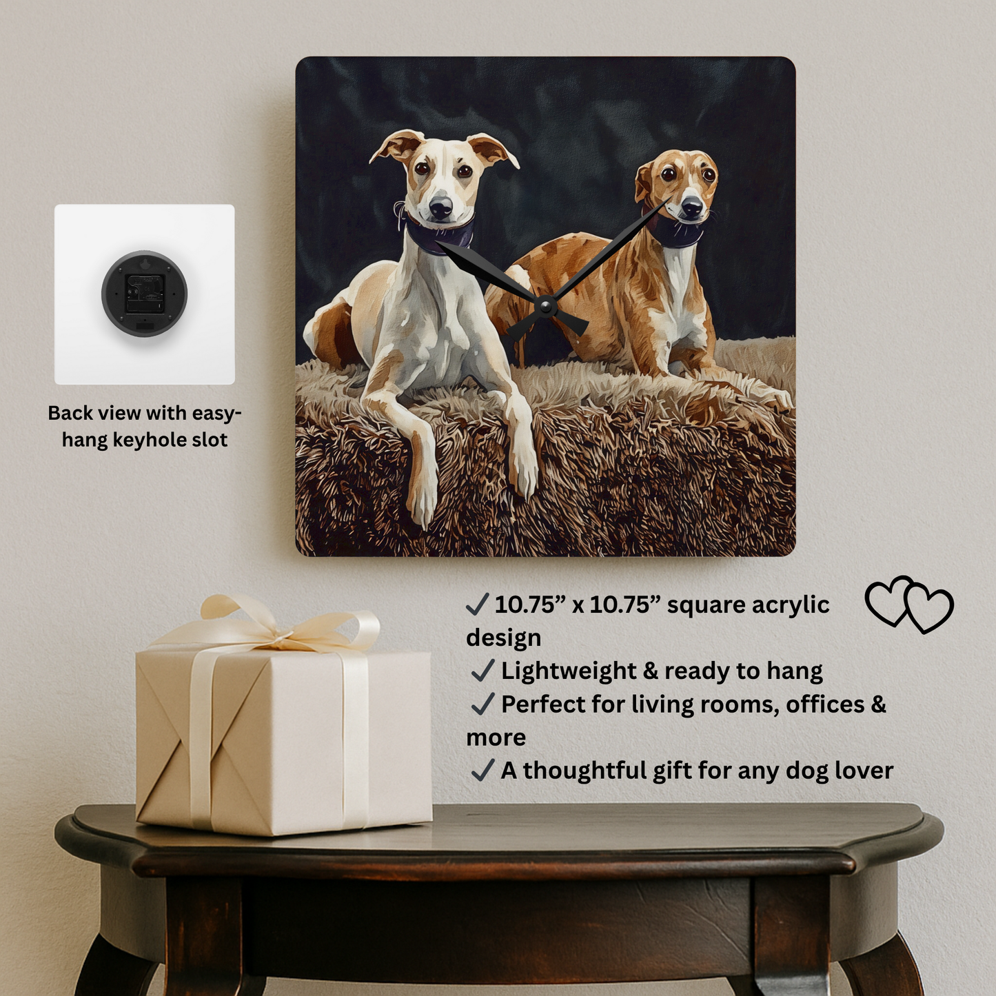 Whippet Wall Clock – Elegant Dog Lover Gift – Artistic Breed Portrait