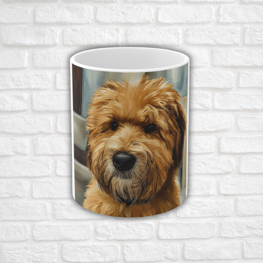 Whoodle Coffee Mug | 11 oz Ceramic Dog Lover Gift with Soft-Coated Wheaten Terrier & Poodle Watercolor Art