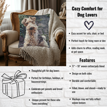 Wire Fox Terrier Woven Pillow – Energetic Dog Lover Home Décor – Artistic Terrier Design