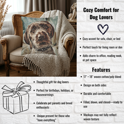 Wirehaired Pointing Griffon Woven Pillow – Rugged Dog Lover Décor – Sporting Breed Design
