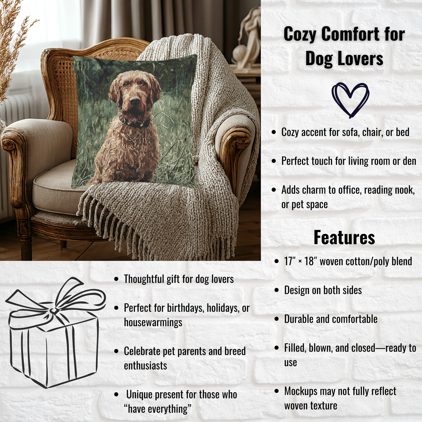 Wirehaired Vizsla Woven Pillow – Unique Dog Lover Décor – Artistic Breed Portrait