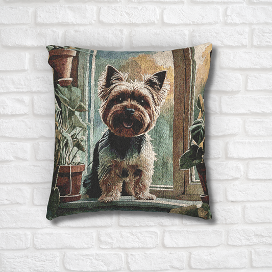 Yorkshire Terrier Woven Pillow | Charming Dog Lover Home Décor | Heirloom-Quality Tapestry Cushion
